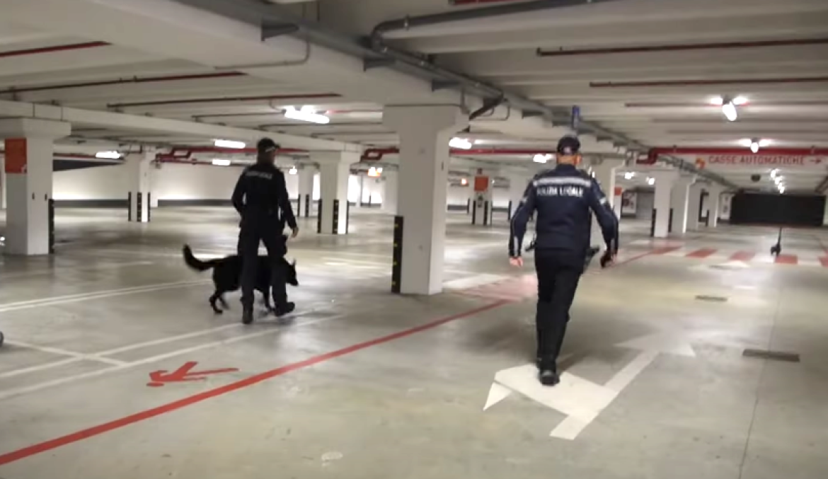 Vigevano, i controlli della polizia locale con un cane antidroga nella zona della stazione ferroviaria e del centro storico 