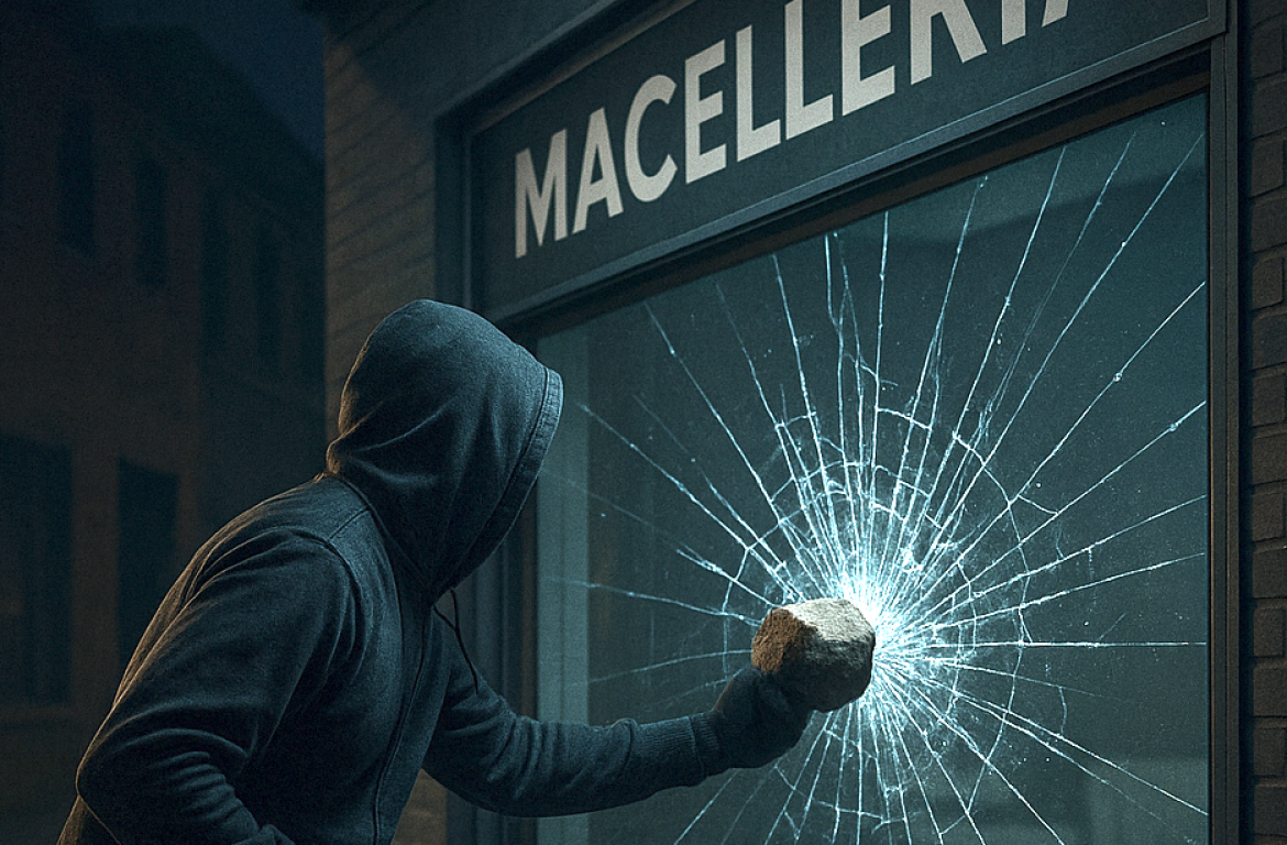Vigevano: sfondano con un sasso il vetro della macelleria 