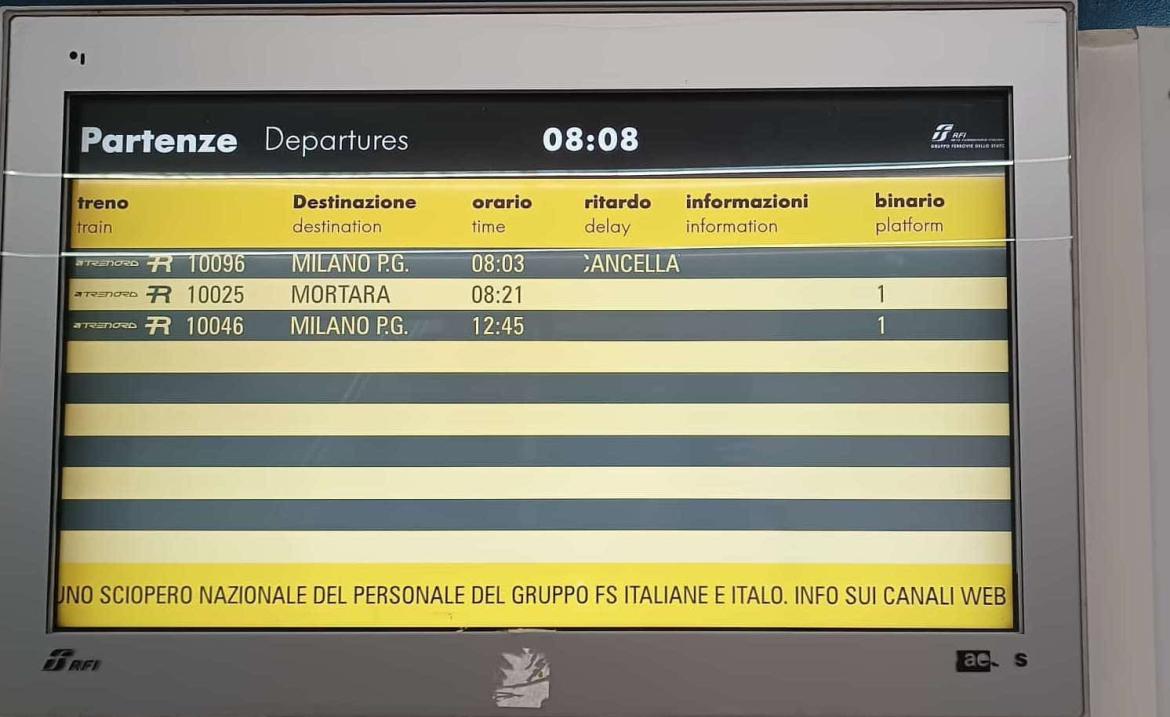 Sciopero dei Treni. Sulla Milano-Mortara soppressi anche alcuni treni in fascia di garanzia