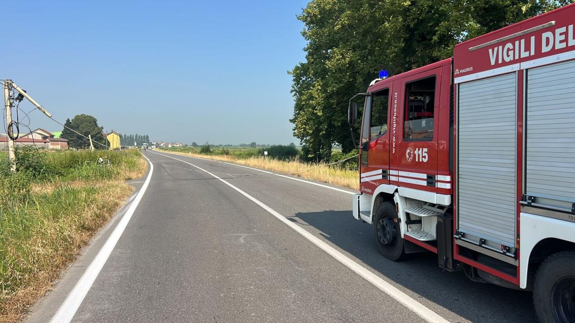 Si rompe un palo e i fili del telefono interrompono la strada