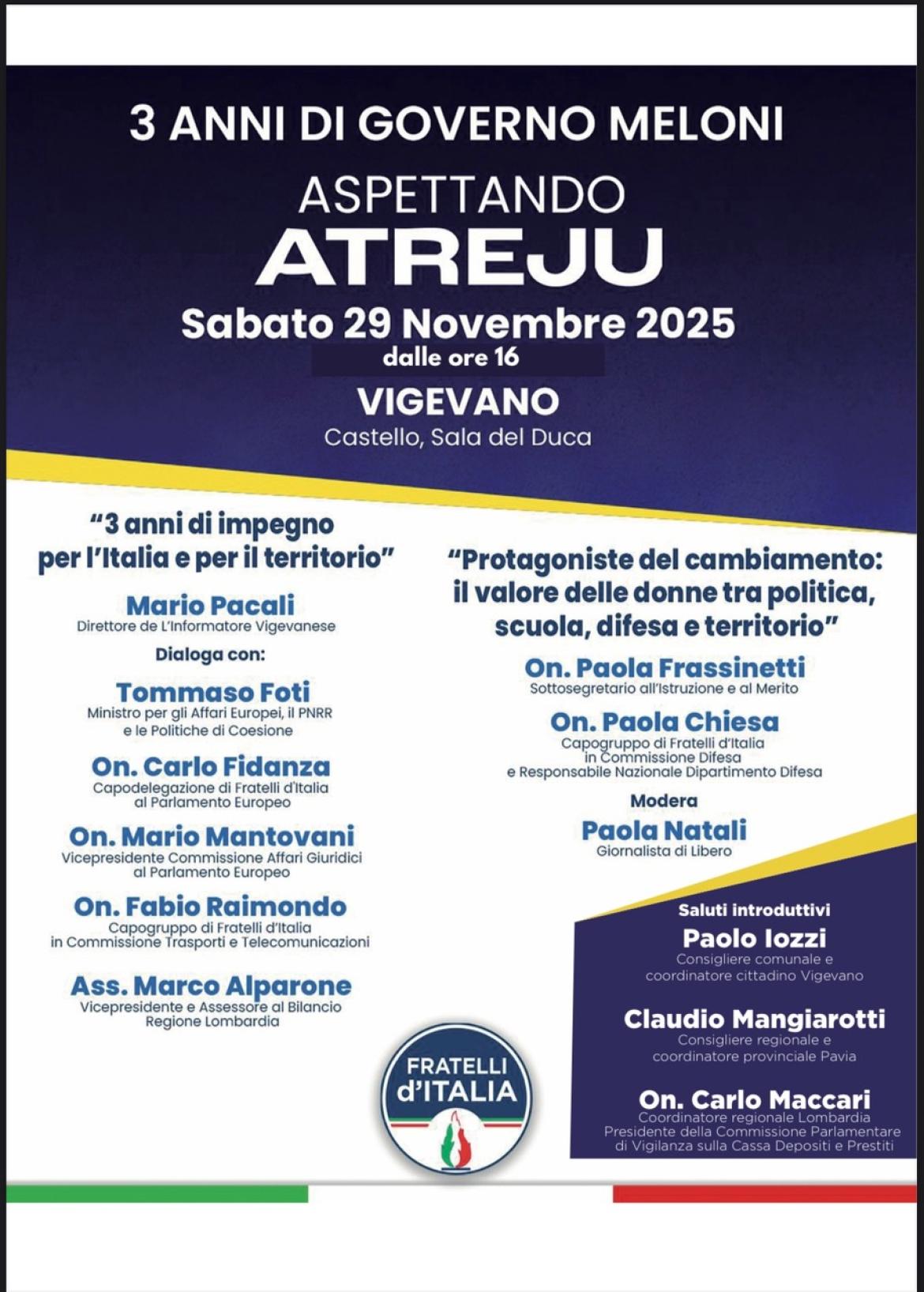 Fratelli d'Italia Vigevano organizza "Aspettando Atreju”: un grande evento di confronto sui tre anni di Governo Meloni e sulle sfide per il territorio 