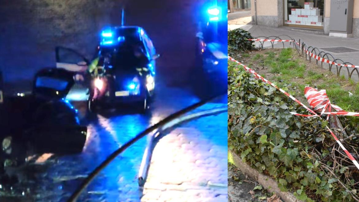 Vigevano, l&rsquo;inseguimento nella notte per le vie della citt&agrave; finisce con lo schianto contro un palo