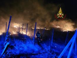 Incendio nella notte nell’Oltrepò Pavese: bruciati vigneto e bosco