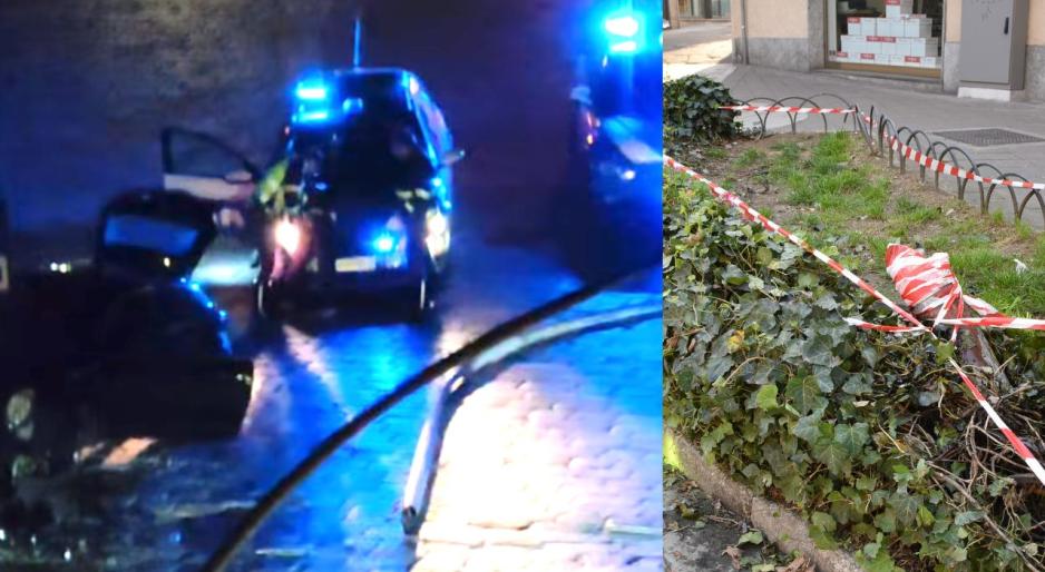Vigevano, l&rsquo;inseguimento nella notte per le vie della citt&agrave; finisce con lo schianto contro un palo